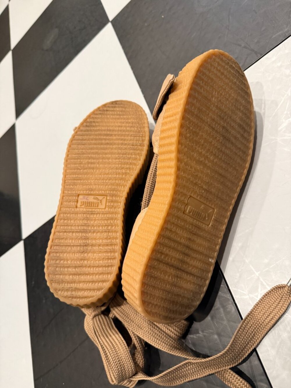 PUMA x FENTY RIHANNA Bow Creeper Sandals - Natural Oatmeal Leather Size 9.5 - Picture 5 of 10